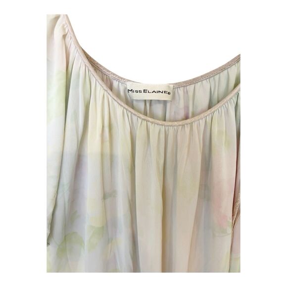Miss Elaine Silk Essence Line Pastel Floral Silky Long Nightgown Sz ? - Picture 3 of 6